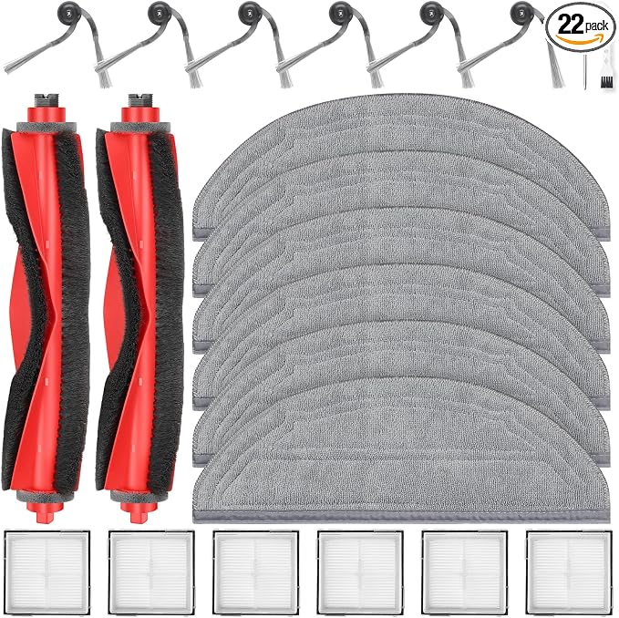 22 Pack Accessories Kit Compatible with Roborock Q10 S5 Robot Vacuum | 2 Main Brushes, 6 Side Brushes, 6 Mop Pads, 6 HEPA Filters, 1 Screwdriver, 1 Cleaning Tool, Q10 S5+/Q10 X5/Q10 X5+ Parts