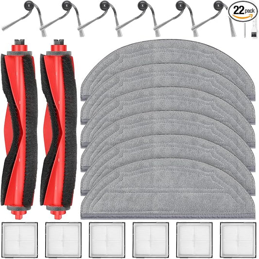 22 Pack Accessories Kit Compatible with Roborock Q10 S5 Robot Vacuum | 2 Main Brushes, 6 Side Brushes, 6 Mop Pads, 6 HEPA Filters, 1 Screwdriver, 1 Cleaning Tool, Q10 S5+/Q10 X5/Q10 X5+ Parts