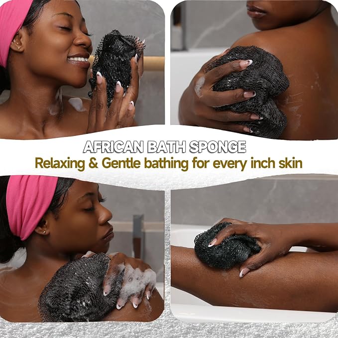 SubSahara Authentic African Net Sponge - 3 Pack Exfoliating Bath & Shower Loofah Sponge for Body & Face, Gentle Scrubber for All Skin Types, Travel, Durable