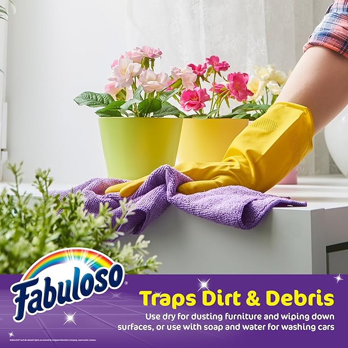 Fabuloso Microfiber Cleaning Cloths for Home & Car, Lint-Free Scratch-Free Rags for Glass, Kitchen & Wood, Reusable Machine Washable, Absorbent for Dusting & Wiping, Rainbow, 13 x 13 in, 12 Count