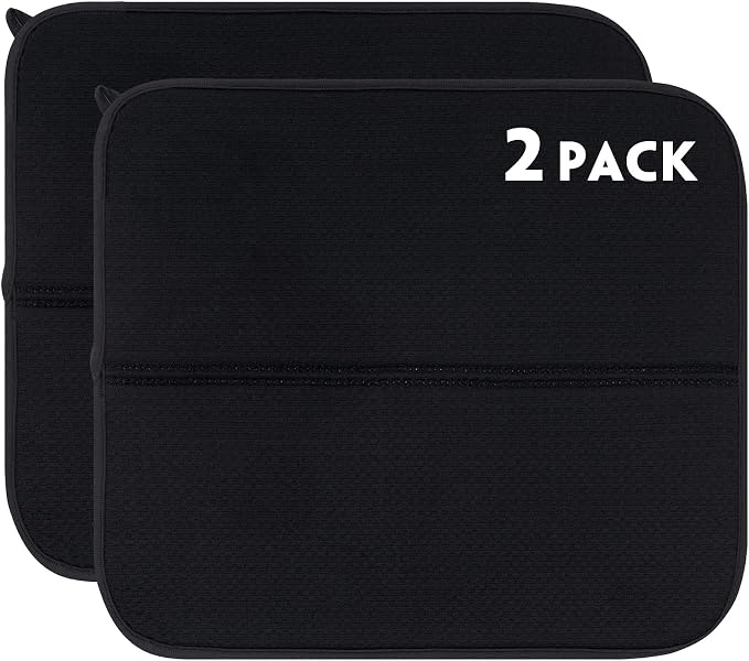 2 Pack Dish Drying Mat, Microfiber Dish Drainer Mat 16x18 inch Large Size Dish Drying Pad, Ultra Absorbent Dish Drying Mats for Kitchen Counter, Coffee, Rack