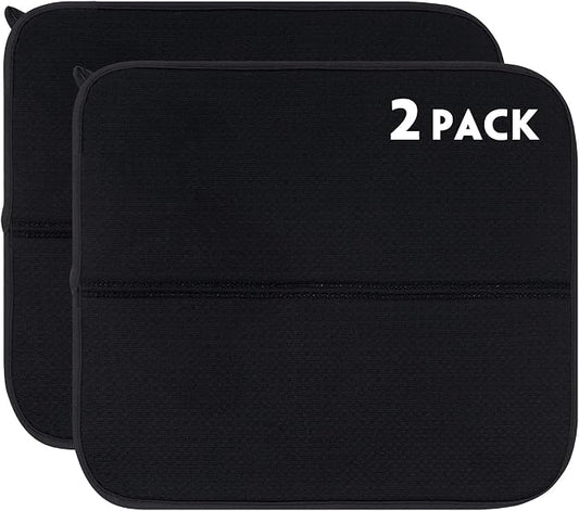 2 Pack Dish Drying Mat, Microfiber Dish Drainer Mat 16x18 inch Large Size Dish Drying Pad, Ultra Absorbent Dish Drying Mats for Kitchen Counter, Coffee, Rack