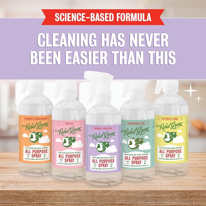 Rebel Green Natural All-Purpose Cleaning Spray - Derived Multi-Surface Cleaner with Essential Oils for Kitchen, Bath, Countertops and More - Lavender & Grapefruit Scent - 16 oz - 1 Pack