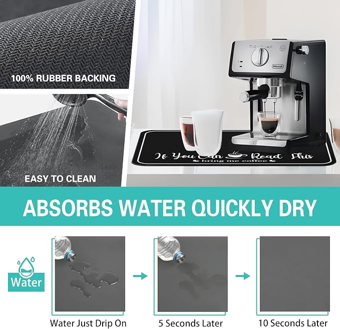 Coffee Bar Mat for Countertops 18inx24in,Absorbent Hide Stain Anti-Slip Cafe Bar Accessories Fit Under Coffee Machine Mat,Dish Drying mats for Kitchen
