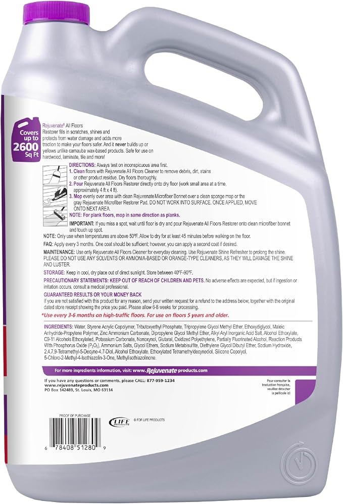 Rejuvenate All Floors Restorer, Fills Scratches, Shines & Protects, 2 Pack | 1-Coat Application Fills Scratches, Shines & Protects, Safe on Sealed Hardwood, Laminate, Vinyl, & Tile, Safe For Pets & Kids