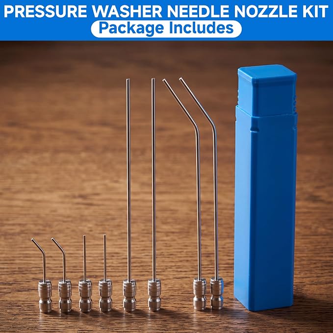 Pressure Washer Needle Nozzle Kit, 8 Pack, 2-4 GPM | Power Washer Needle Tips for Car, Washing Machine, AC Coil, Water Heater, Appliance Cleaning, 1/4” Quick Connect