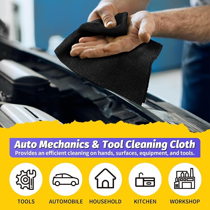 Microfiber Cleaning Cloth, 150 Pack Black Cleaning Rags Microfiber Towel Bulk Absorbent Lint-Free Wash Cloths, All-Purpose Towels for Cars, Shop, Automotive, Garage, Home & Kitchen