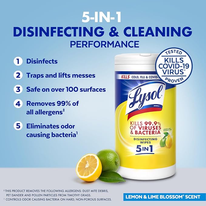 LYSOL Disinfecting Wipes, Cleaner, Lemon + Linen + Mango, 80 ct. (3 Pack)