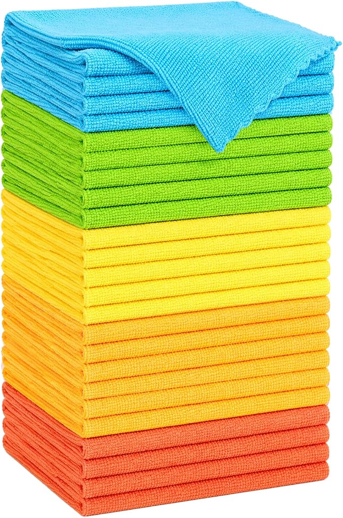 Microfiber Cleaning Cloth, 24 Pack Highly Absorbent Cleaning Rags, Reusable Lint Free Cloths Microfiber Rag for House, Kitchen, Car Care, 11 x12 inch, Multicolor