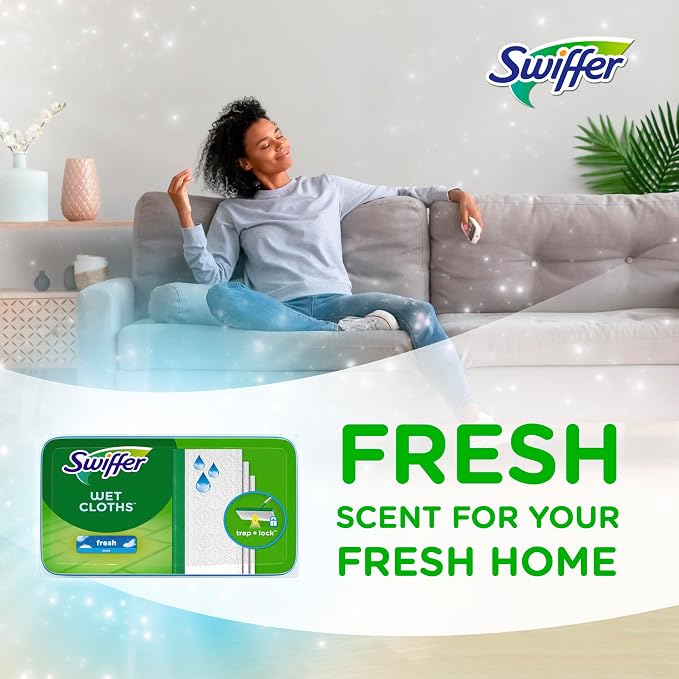 Sweep + Mop, Wet Pads Refill, Floor Cleaner for Dirt, Dust, Hair, Cleaning Cloths for Mopping Home, Bathroom, Kitchen, All Purpose Multi-Surface Floor Wipes, Fresh and Gain, 36ct
