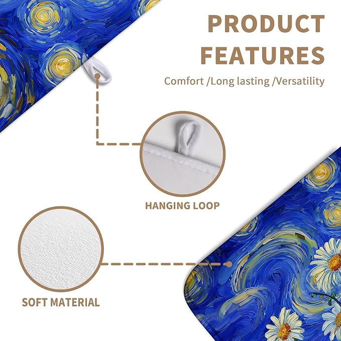 Spring Summer Daisy Floral Dish Drying Mats Spring Flowers Dish Mat Drying Matt Starry Sky Dishes Dryer Pad for Kitchen Counter Absorbent Microfiber Washable Foldable Reusable 18x24 in