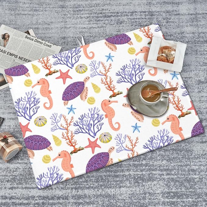 Purple Beach Sea Turtle Dish Drying Mat For Kitchen Counter, Super Absorbent Microfiber Dish Drying Pad, Kitchen Gadgets For Easy Clean Multi-Use Large 18"x24"