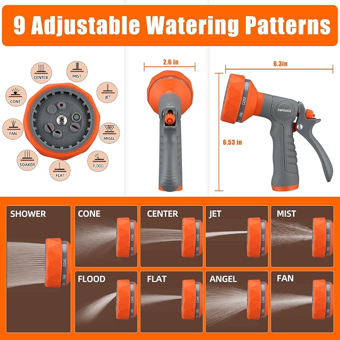 Garden Hose Nozzle Sprayer - 9 Spray Patterns, On Off Valve Heavy Duty Hose Sprayer Nozzle for Watering Plants & Lawns, Washing Cars & Pets - Outdoor Water Hose Nozzle Head Attachment