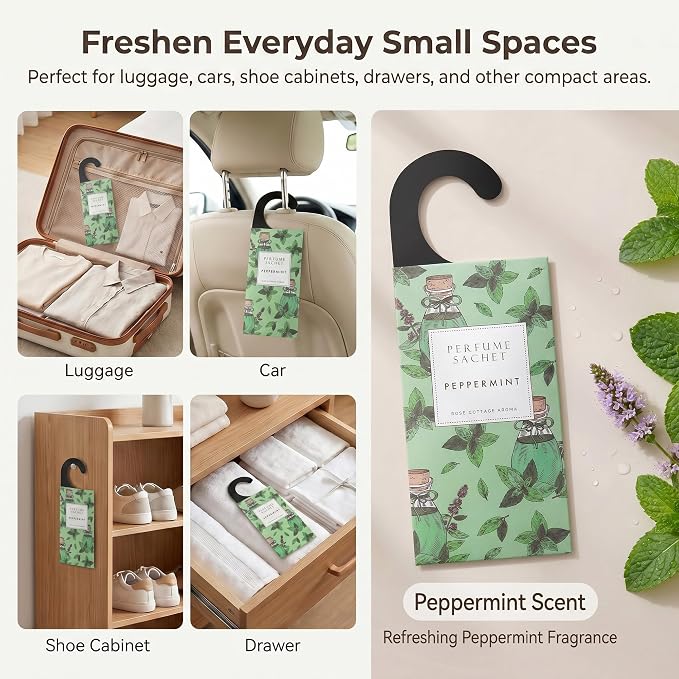 Large 12 Packs Peppermint Hanging Scented Sachets Long-Lasting Closet Deodorizer Air Freshener Fabric Refresher Odor Eliminator for Drawer Home Fragrance Gift Set