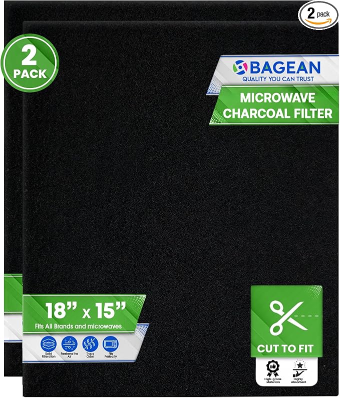 Cut-to-Fit Microwave Filter Replacement - 18” x 15” Activated Carbon Filter | Fits Samsung GE LG Frigidaire Whirlpool and More - Charcoal Oven Vent Filters Removes Odors and Freshens Air (2 Pack)