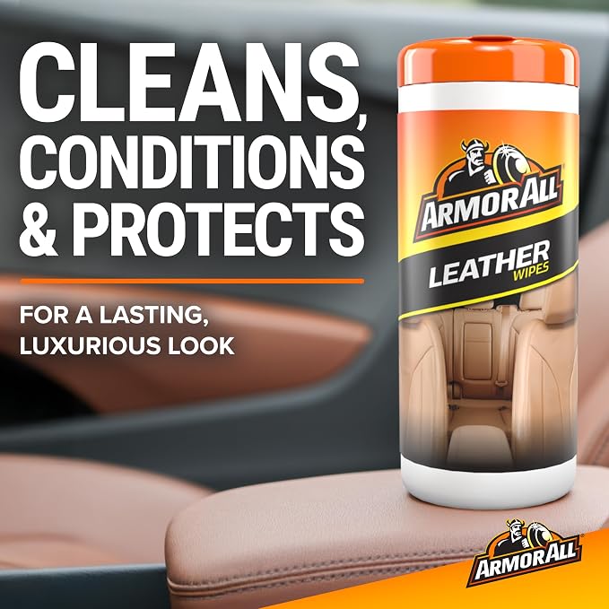 Armor All Car Interior Cleaner Leather Wipes - Cleaning for Cars & Truck & Motorcycle, 20 Count (Pack of 6), 10881