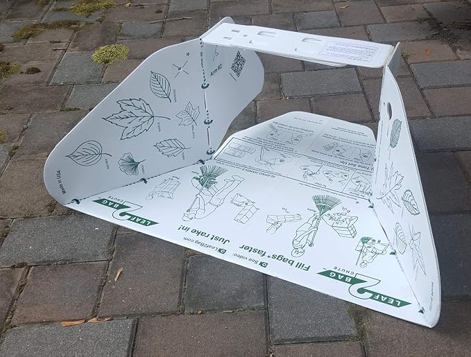 Leaf Chute Funnel and Paper Lawn Bag Holder. Rake in like a giant wide mouth dustpan. USA made. Durable water-safe Leaf2Bag