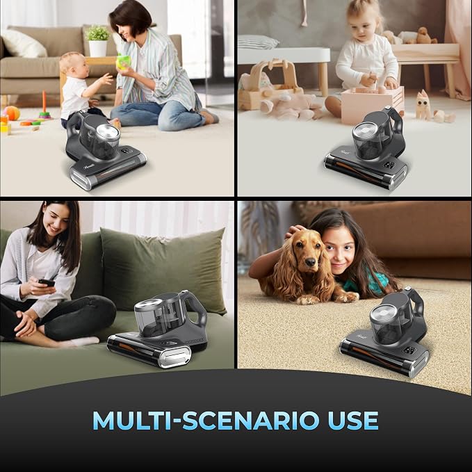 Rosewill Mattress Vacuum Cleaner: 450W 16Kpa Strong Suction, 253.7nm UV-C Light, Ultrasonic & High Heating Tech, Dual Dust Cup, Corded - Metallic Grey