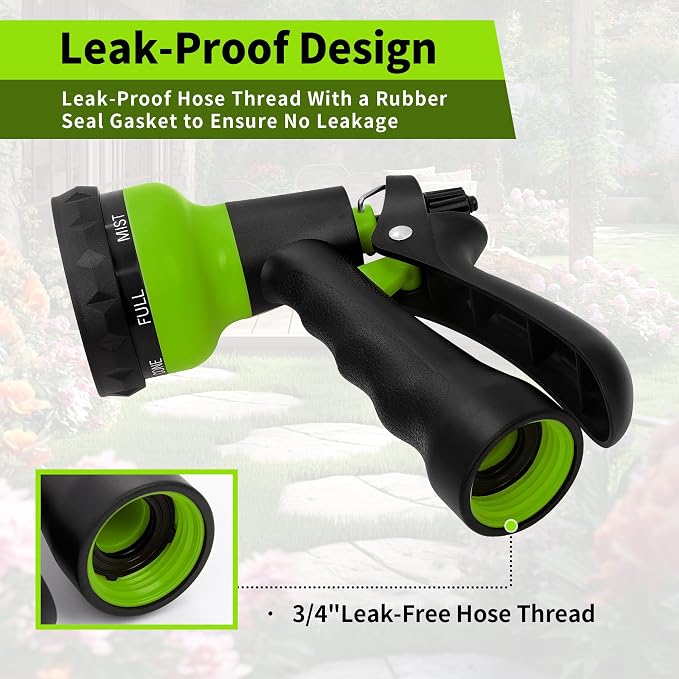NEXCOVER Garden Hose Nozzle Sprayer - 7 Adjustable Watering Patterns Nozzle for Water Hose, Non-Slip Garden Spray Nozzle for Car Washing, Watering Plants, Pets Showering, Lawns Cleaning, Green
