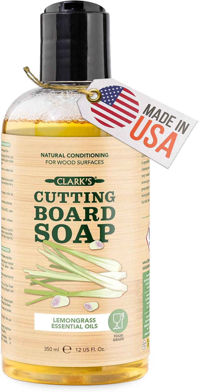 CLARK'S Cutting Board Organic Soap - Enriched with Lemongrass Extracts - Cleaner for Kitchen Countertops, Butcher Blocks, Bamboo, Wooden Bowls and Utensils - Cleans and Restores Wood - Food Safe