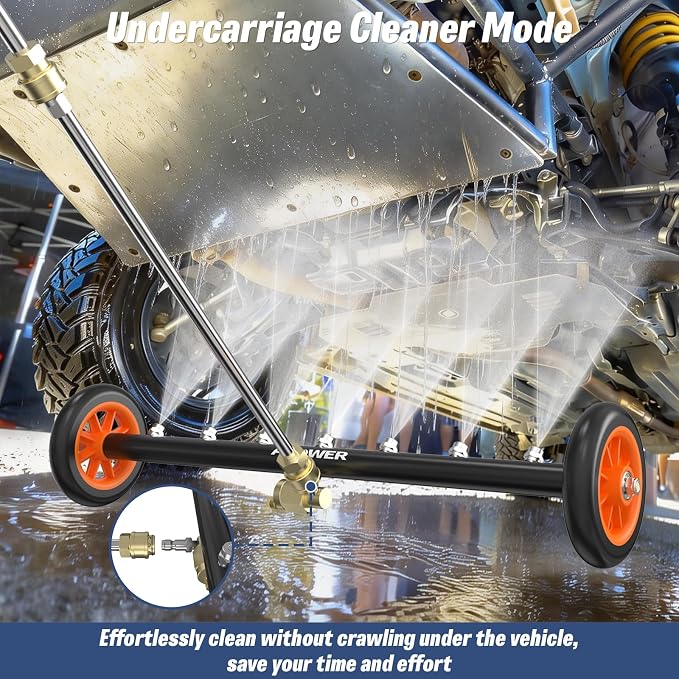 24" Undercarriage Pressure Washer Attachment, Water Broom | Under Carriage Car Cleaner, Electric Power Wash Accessories with 3 Pieces Extension Wand, 1/4" Connector, 4000 PSI, Black