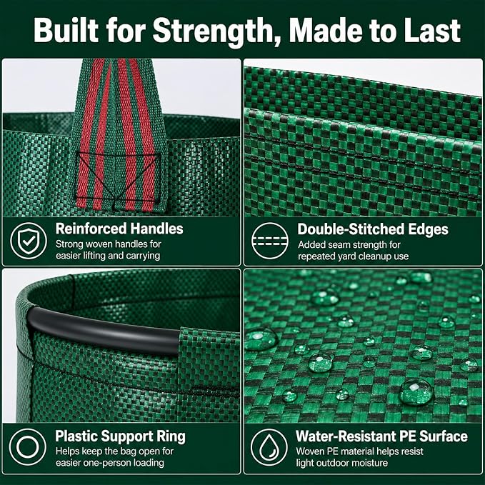 Leaf Scoops Hand Rakes, Leaf Claws & Leaf Grabbers for Yard Work with 72-Gallon Reusable Leaf Bag, 2 Pairs Adult Garden Gloves & Soft Handle Covers, Yard Cleanup Kit for Leaves