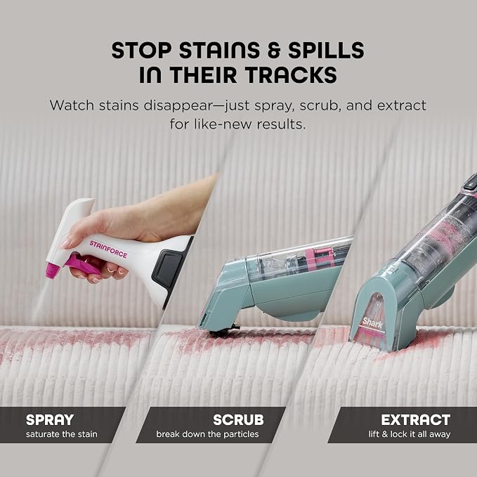 Shark StainForce Cordless Portable Spot, Stain, & Odor Remover System for Carpets, Area Rugs, Upholstery, Stairs, with Storage Caddy and Full-Size Cleaning Solution, HX101 (Renewed)
