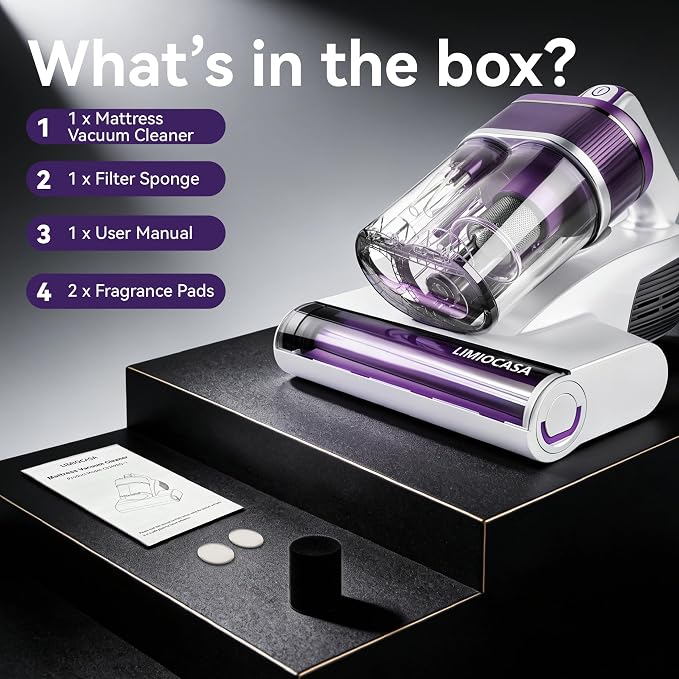 Bed Vacuum Cleaner 18KPa & 500W Powerful Suction, Visible Dust Sensor, 149°F Heat & UV-C Light, Mattress Deep Cleaning with HEPA Filter for Bed Couch Carpet (Corded)