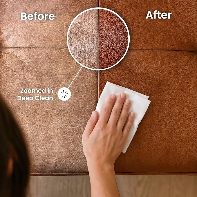 EVEO Leather Cleaner Wipes 4-in-1 Leather Cleaner and Conditioner for Furniture - Leather Couch Cleaner, Car, Shoes & Purses – UV Protection, XL Moistened Wipes Restore & Protect – 3 Pack (90 Total)