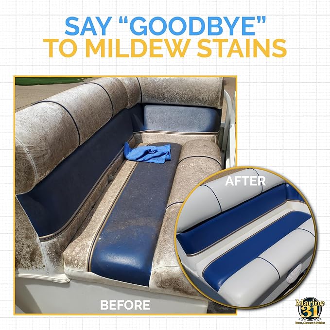 Marine 31 Mildew Stain Remover & Cleaner | Powerful Cleaning Solution for Boats, Homes & Patios | Removes Stubborn Stains from Showers, Vinyl & Fiberglass | Easy to Use | M31-372-128OZ | 128oz Gallon