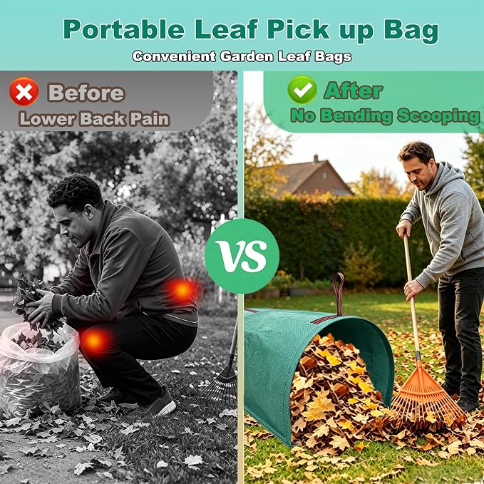 72 Gallon Leaf Collector, Garden Dustpan-Type Reusable Leaf Bag | 3 Pack Leaf Pick up Tool Collapsible Lawn and Leaf Bag, Yard Waste Container for Leaves, Grass Clippings, Lawn Debris