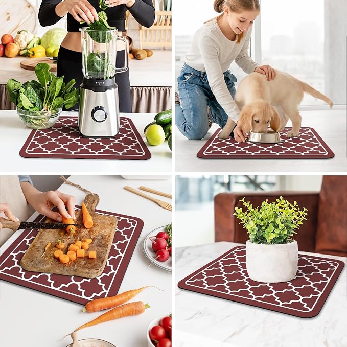 WISELIFE Dish Drying Mat Super Absorbent Drying Mat Large Dish Drying Mats for Kitchen Counter Easy Clean Dish Mat Kitchen Drying Mat15"x 18" Stylish Red