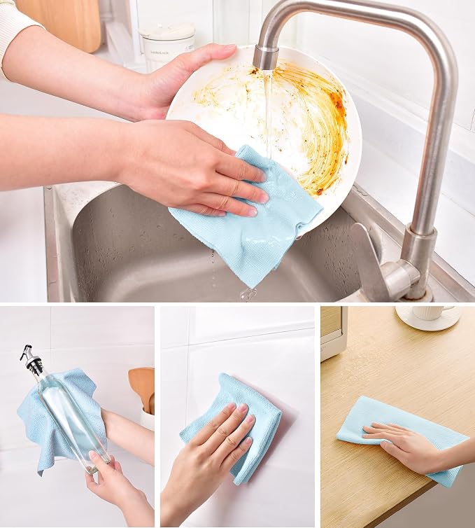 KitchLife Microfiber Cleaning Cloth Roll - Tear-Away Reusable Microfiber Paper Towels, Lint-Free, Washable, 20 Sheets for Kitchen, Car, Dishes, and Sensitive Surfaces (Blue)