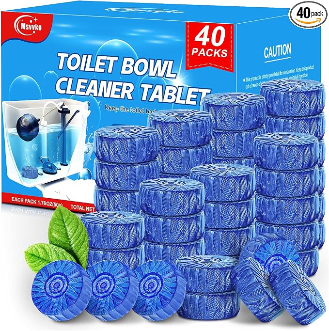 Msvvko Toilet Bowl Cleaner Tablets 40 Pcs, Septic Safe Automatic Toilet Tank Cleaner with Sustained-Release Technology, Powerful Long-Lasting Blue Tabs for Bathroom Stain Remover & Deodorizer