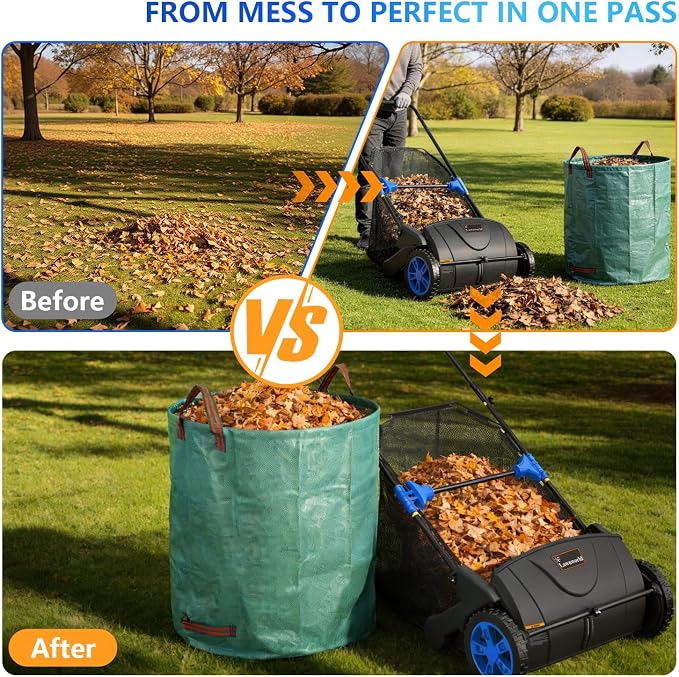 21 Inch Leaf & Lawn Sweeper – Push Powered Garden Sweeper for Grass Clippings, Leaves & Debris – Manual Push Yard Sweeper