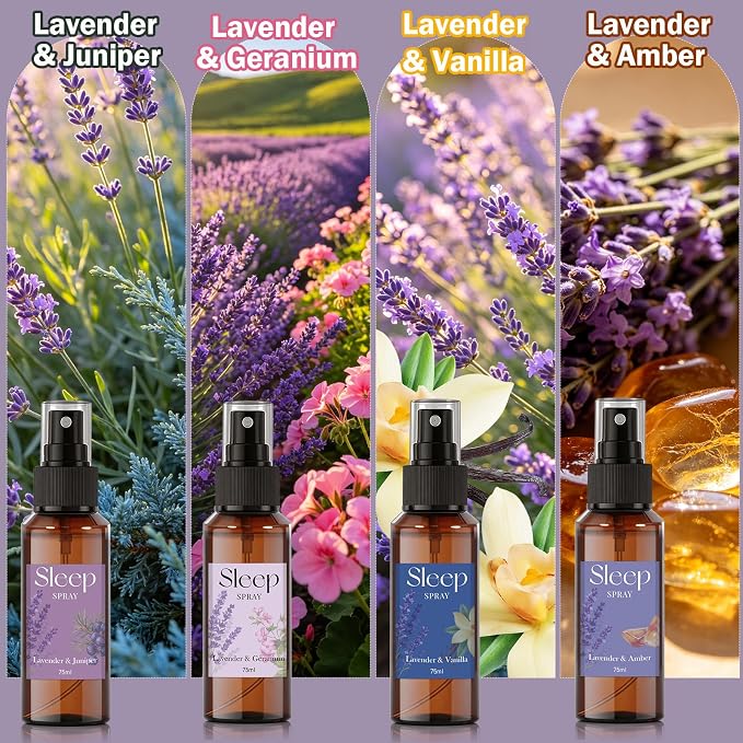 SCENTORINI Sleep Spray, 10.14 oz Calming Lavender Spray for Sleep | Lavender Essential Oil, 4 Pack Relaxing Aromatherapy Pillow Mist for Bedding Fabric, Liners, Sheets, Room Spray Air Freshener