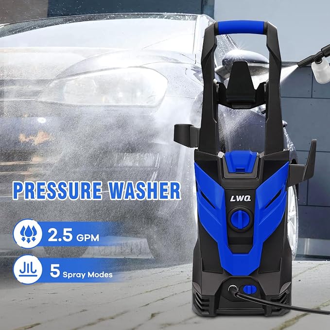 Pressure Washer, Power Washer with 4 Quick Connect Nozzles 1 Foam Cannon, High Pressure Cleaning Machine for Cars/Fences/Driveways/Patios/Farms/Home Cleaning(Light Blue)