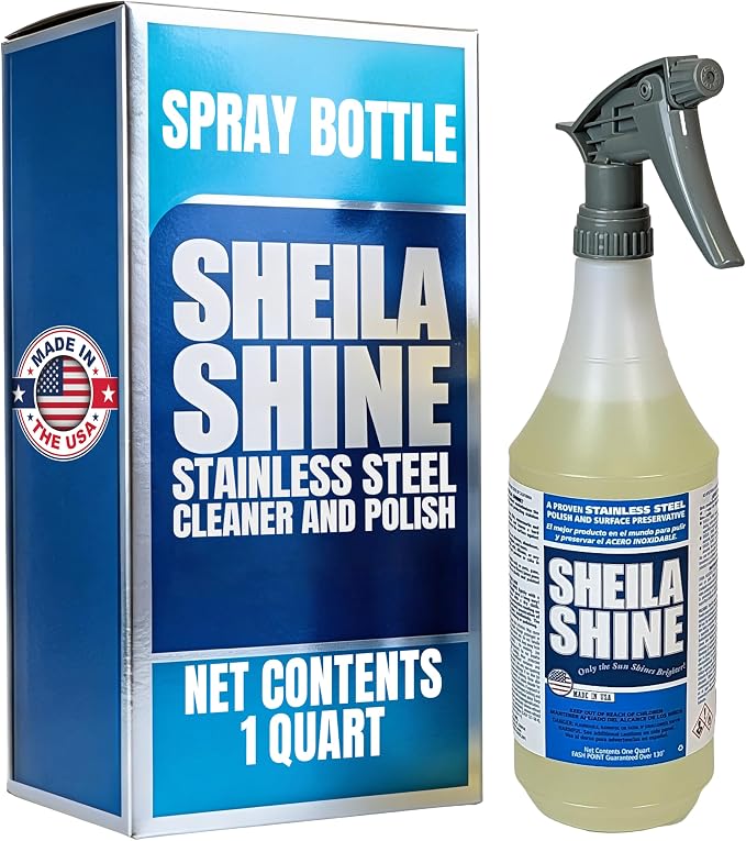 Sheila Shine 1 Quart Stainless Steel Cleaner and Polish - Cleans, Polishes & Protects Kitchen Appliances, Refrigerators, Sinks, Ovens & Grills - Spray & Polish Stainless Steel Cleaner