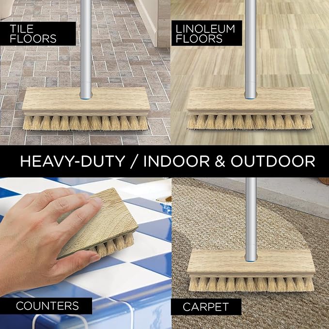 LOLA Deck Scrub Brush, 9" x 3.5" Head w/Tampico Bristles for Outdoor Cleaning, Removes Dirt & Grime from Patios, Decks, Grout, 9 Pack