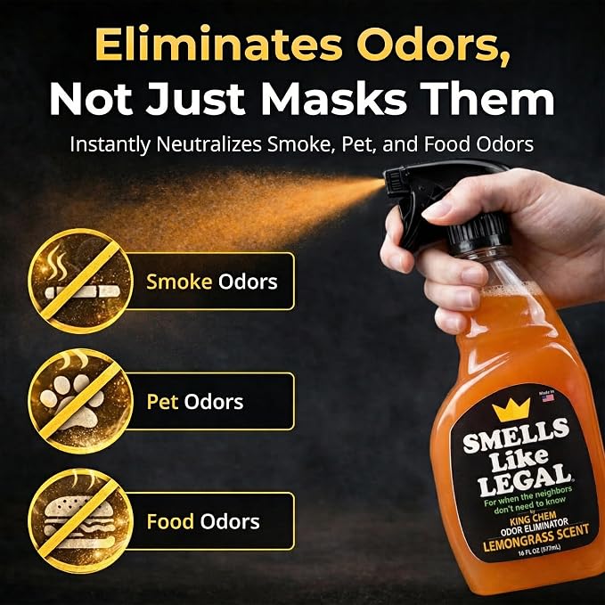 Smells Like Legal™ Lemongrass Odor Eliminator Spray -16 oz | Commercial-Grade, Eliminates Smoke, Pet & Food Odors, Fabric-Safe, Non-Staining, Biodegradable, Air & Fabric Freshener