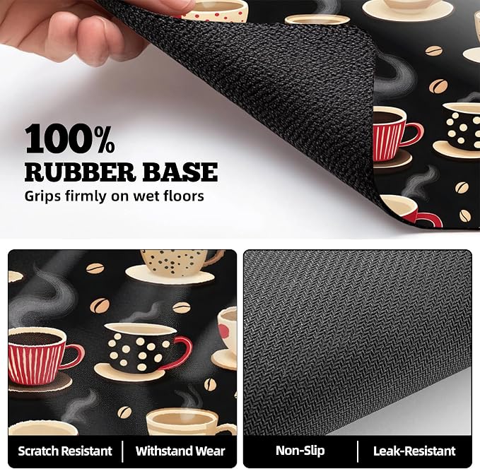 Dish Drying Mat Large Coffee Mat Absorbent Drying Mat for Kitchen Counter Coffee Bar Accessories 32"x 17", Latte Cups 2