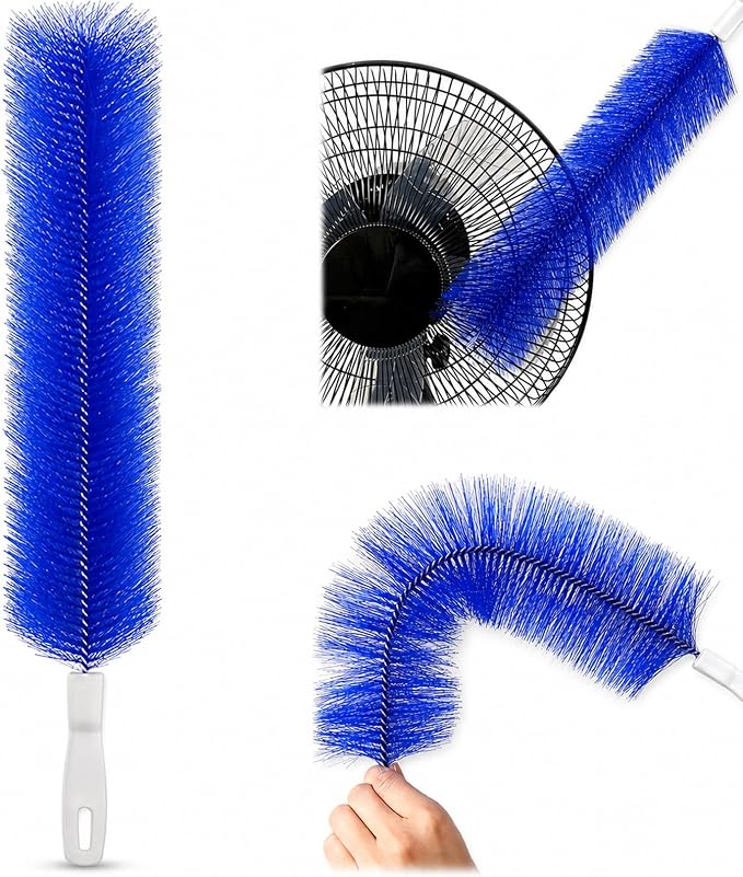 Fan Cleaning Brush, Bendable Microfiber Duster, Washable Reusable Fan Brush Cleaner for Fan Blades, Vents, Screens & Narrow Gaps (1, Blue)