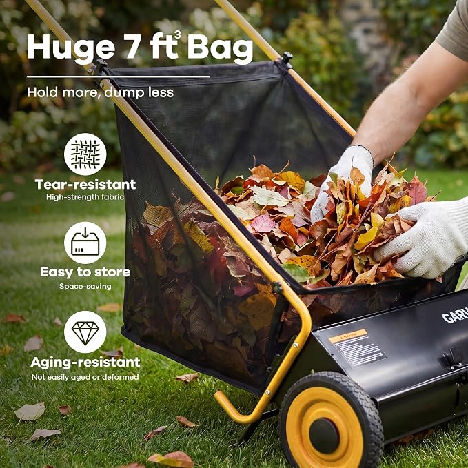 26-Inch Push Lawn Sweeper, Heavy Duty Leaf Sweeper with 4 Brushes & 7Cu.ft Bag, Adjustable Height Steel Frame Leaf,Manual Yard Sweeper for Collector for Yard, Lawn, Garden, Patio
