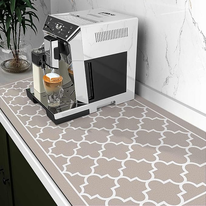 WISELIFE Dish Drying Mat Super Absorbent Drying Mat Large Dish Drying Mats for Kitchen Counter Easy Clean Dish Mat Kitchen Drying Mat18"x 32" Stylish Khaki