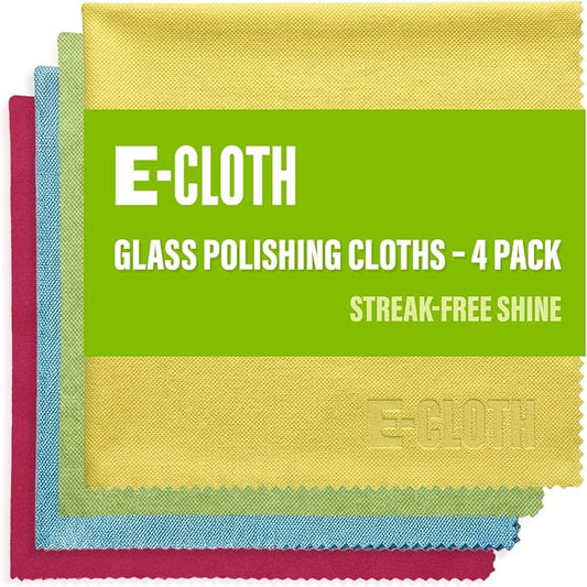 E-Cloth Glass & Polishing Cloth - Microfiber Cleaning Towel Cloth for Windows, Cars, Mirrors, Eyeglasses, & More, Streak Free Clean, Reusable & Machine Washable - Assorted Colors (4 Pack)