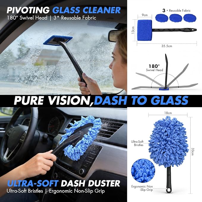 28PCS Car Detailing Kit Interior Cleaner, Car Interior Cleaning Kit with Cordless Handheld Vacuum, 2-in-1 Mop, Interior Car Detailing Brushes, Windshield Cleaner, Car Accessories Gift for Men Women