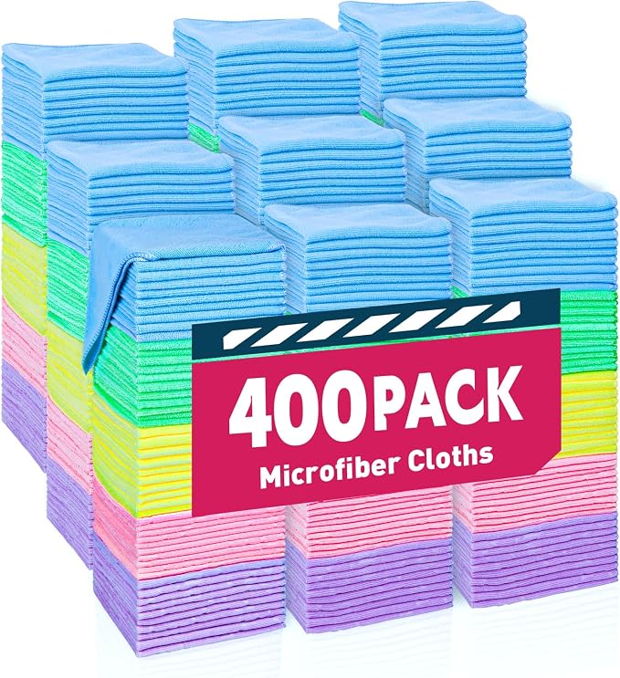 TEAWOO Microfiber Towels Bulk-400 Pack, Cleaning Cloths, Microfiber Towels for Cars, Cleaning Rags 5 Colors Assorted (11.5x11.5 inches)