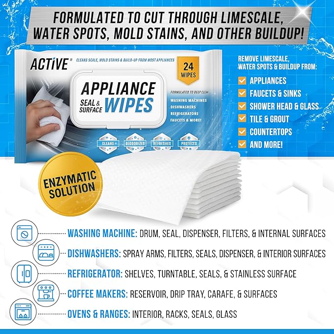 ACTIVE Disposal Cleaner Tablets and Appliance Cleaner Wipes - Includes 24ct Disposal Cleaning Tablets and 24pk Appliance Surface Wipes