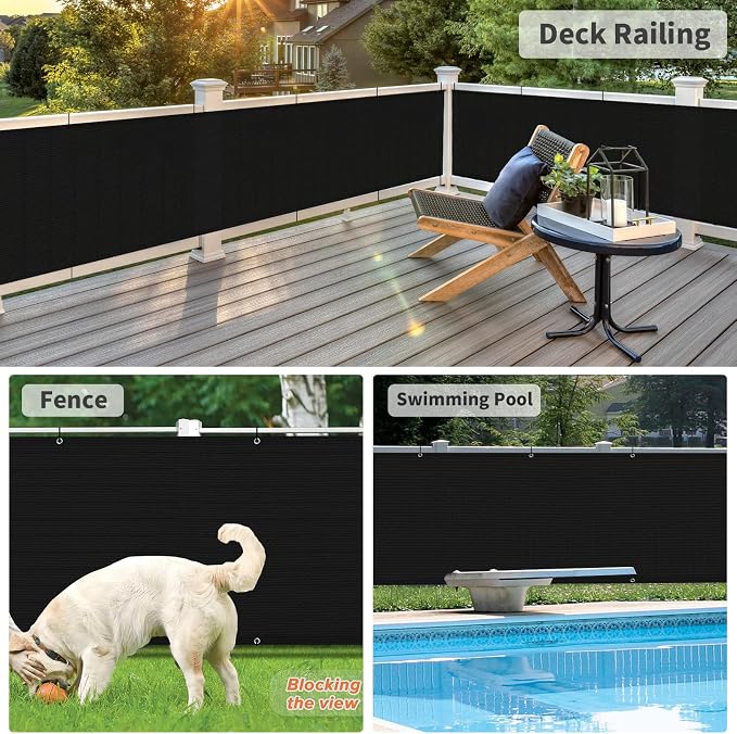 LOVE STORY 2.5' x 10' Balcony Privacy Screen Cover for Apartment, Black | HDPE Fabric, 95% UV Block, Fence Cover for Patio Deck, Railing Screen for Porch, Privacy Protective, Custom Size Available