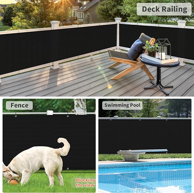 LOVE STORY 3' x 12' Balcony Privacy Screen Cover for Apartment, Black | HDPE Fabric, 95% UV Block, Fence Cover for Patio Deck, Railing Screen for Porch, Privacy Protective, Custom Size Available